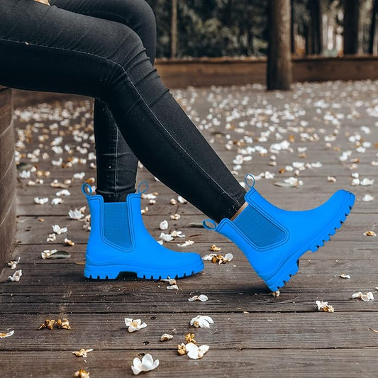 DKSUKO Rain Boots Women Waterproof Chelsea Boots Ankle Garden Shoes for Ladies Rubber Short Rainboots with Removable Comfort Insole for Outdoor Work Deck Mud Boots
