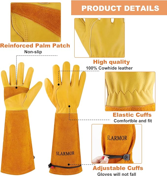 Long Gardening-Gloves Women/Men-Thorn proof Rose Pruning Heavy Duty Gauntlet, Best Garden Gifts for Gardener-S