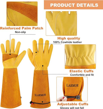Long Gardening-Gloves Women/Men-Thorn proof Rose Pruning Heavy Duty Gauntlet, Best Garden Gifts for Gardener-S