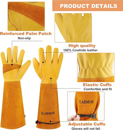 Long Gardening-Gloves Women/Men-Thorn proof Rose Pruning Heavy Duty Gauntlet, Best Garden Gifts for Gardener-XS