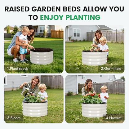 INNO STAG 3 Pcs Round Galvanized Raised Garden Bed — 2×2×1ft Planter Box Outdoor Raised Beds Kit for Gardening Vegetables, Fruits, Herbs, and Flowers, White