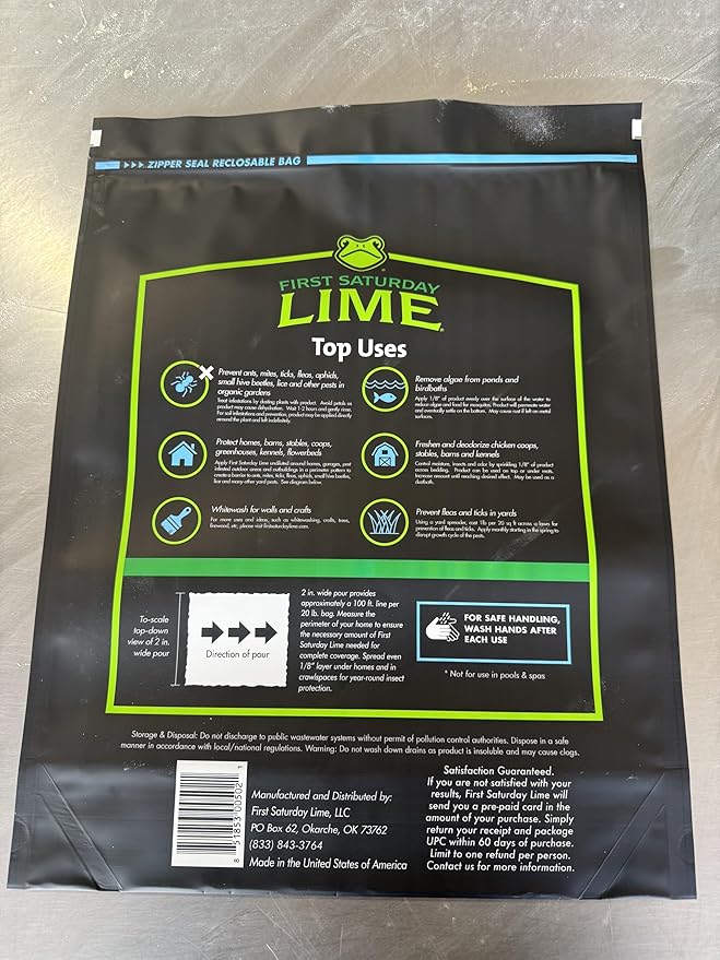 First Saturday Lime Insect Deterrent-20LB Bag| Monthly Insect Shield| Multi-Purpose Insect Control for Outdoors| Prevents Ants & Other Insects
