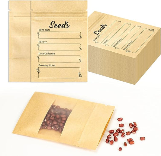 100pcs Seed Envelopes Resealable with Clear Window Kraft Paper Packets for Garden Flower Vegetable Plants Storage and Organizer 4.7 X 3.15inch