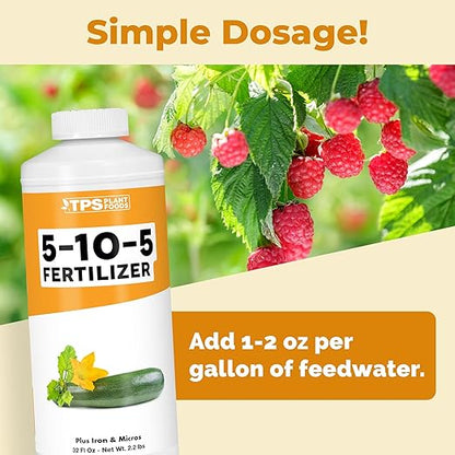 5-10-5 Fertilizer for Plants, Great for Root Vegetables, Fruiting Vegetables, and Flowers, Plant Fertilizer by TPS Plant Foods, 32oz (1 Quart)