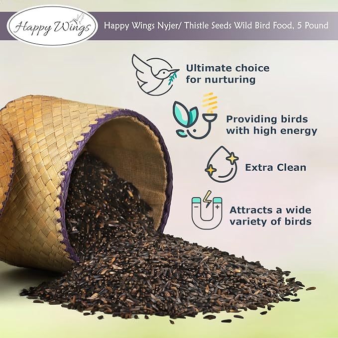 Happy Wings Nyjer/Thistle Seeds with Empty Sock for Wild Bird Food - 5 Pounds I No Grow Seed