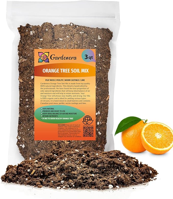Gardenera's Premium Orange Tree Soil Mix - Quick Drain Potting Soil for Growing and Repotting Citrus Sinensis - 3 Quart