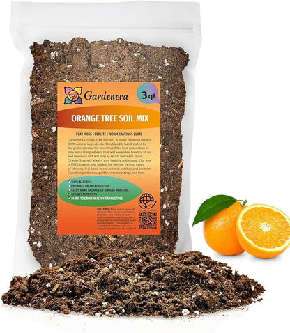 Gardenera's Premium Orange Tree Soil Mix - Quick Drain Potting Soil for Growing and Repotting Citrus Sinensis - 3 Quart