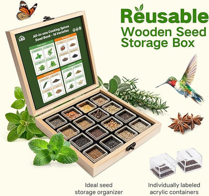 LUSH&DEW Culinary Herbs Kitchen Garden Seed Bank, Gardening Gifts for Women Men, 16 Varieties Non-GMO Heirloom Seeds for Planting Herb in Raised Garden Beds Windowsill, Survival Kit for Cooking Spices