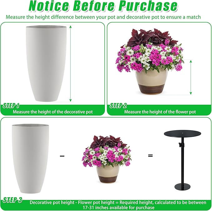 Adjustable Plant Risers for Inside Pots, 17-31" Rise Planter Insert Filler for Large Pots, Plant Lift Inserts Pot Risers for Indoor Outdoor Tall Taper Planter Container (6" 8" 10" Base Top, Set of 2)