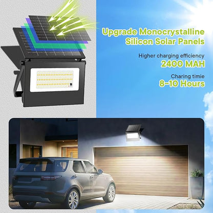 Solar Motion Lights Outdoor , IP66 Security Flood Light Outdoor Waterproof, Dual Color Temperature 3-Mode Lighting Wall Spotlight with Remote Control, Solar Floodlights for Patio Garden Garage, 2 Pack