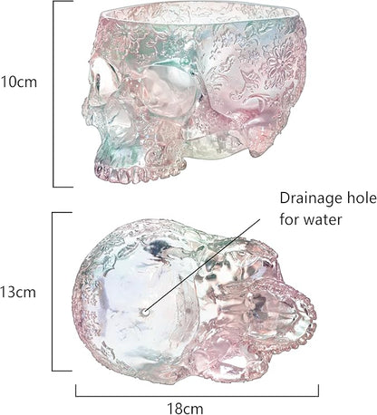 Iridescent Skull Planter Pot 6 Inch Skeleton Head Pot Succulents Flowers, & Bowl Dish Gothic Decor for Garden Home Parties Haunted House Spooky Black Display Halloween Skull Flower Pot Decoration Gift