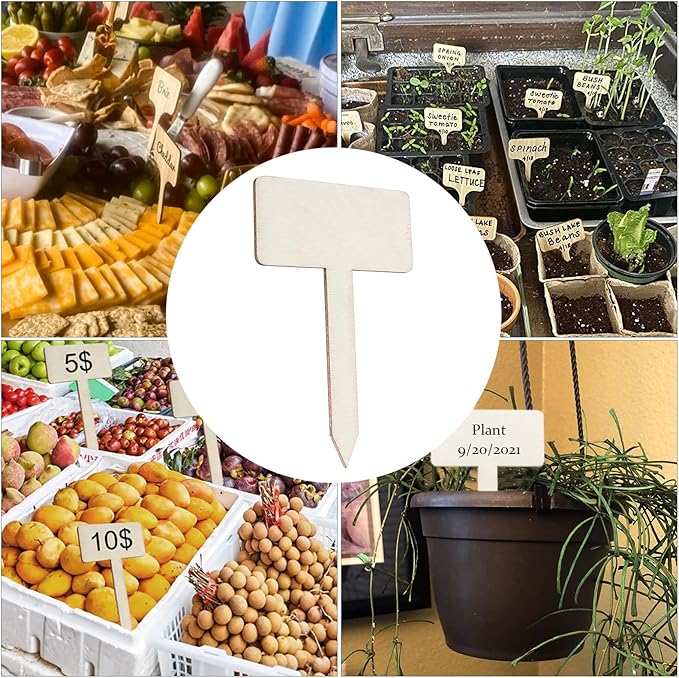 Plant Labels, 60 Pcs Plant Tags Garden Markers, Wooden T-Type Plant Name Stakes for Seed Potted Herbs Flowers Vegetables with Marker Pen, 4.1 x 2.5 inch