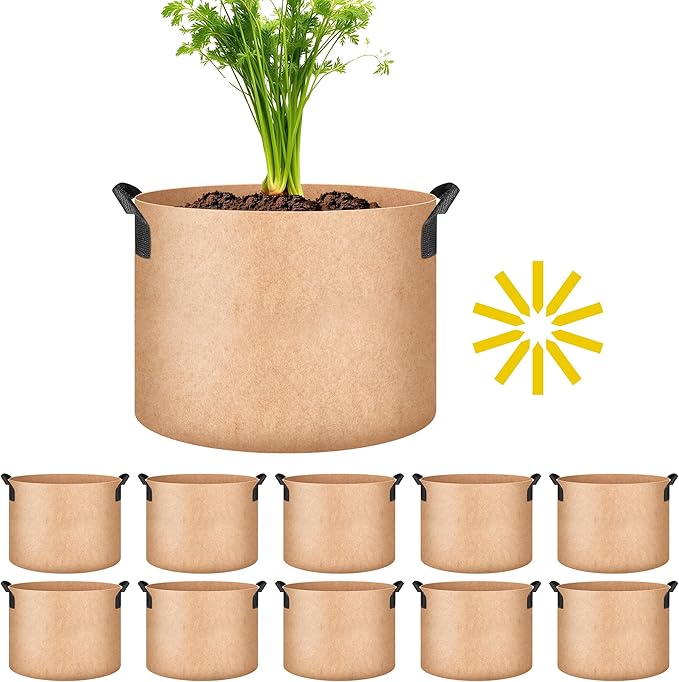 HealSmart Grow Bags 10 Pack 5 Gallon Breathable Reusable Planting Bags with Handles Non-Woven Fabric Plant Bags, Heavy Duty Gardening Pots for Indoor Hydroponic & Outdoor Vegetables Tomatoes