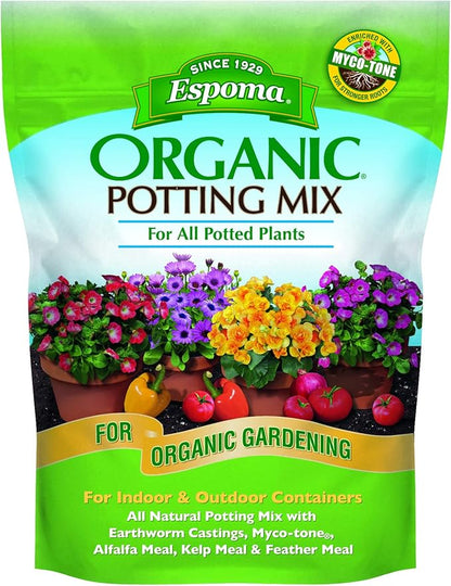 Espoma Potting Mix, Natural & Organic, for Indoor & Outdoor Potted Plants, 8 qt, Pack of 6