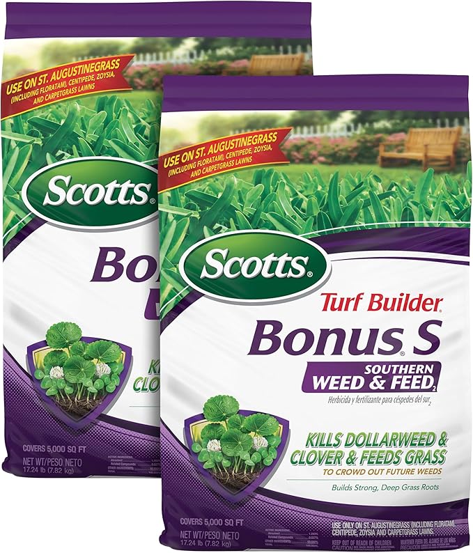 Scotts Turf Builder Bonus S Southern Weed & Feed2, Weed Killer and Lawn Fertilizer, 5,000 sq. ft., 17.24 lbs. (2-Pack)