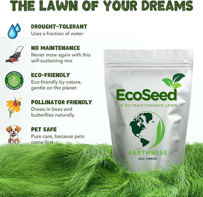 Earthwise EcoSeed Grass Seed – No Mow, Low Maintenance Lawn Seed Mix, Fine Fescue Blend, Drought Tolerant, Shade Tolerant, Organic, Chemical-Free – Covers Up to 200 sq ft, 1 lb
