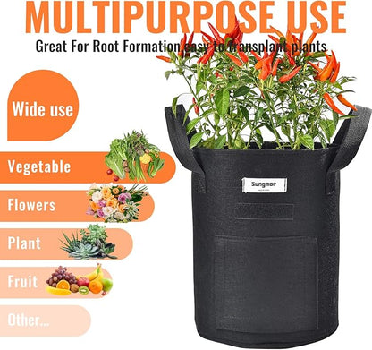Sungmor 3PC Large Fabric Pots, Grow Bags for Plants 10 Gallon Patio Garden Bags Cloth Pots, Heavy Duty Thick Non Woven Planters Flower Pots Gardening Planting Bags for Flowers Vegetables Pepper Plants