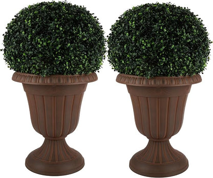 Outdoor Planter 2-Pack - 16x18-Inch Urn Planters - Plastic Plant Pots for Indoor, Outdoor, or Front Porch Decor - Flower Pots by Pure Garden (Brown)
