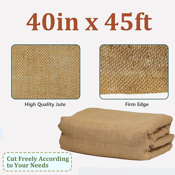 Sunnyglade 40in x 45ft Gardening Burlap Fabric, Winter Frost Natrual Burlap Plant Covers Freeze Protection, Shrub Potted Plants Cold Resistant Blankets, Suitable for Party Home Decorations (40in*45FT)