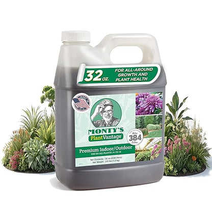 PlantVantage Premium Indoor/Outdoor Plant Food - NPK Fertilizer (4-15-12) with Zinc and Iron for House Plant, Trees and Vegetables - Indoor and Outdoor Plant Liquid Fertilizer - Easy Root Feed - 32oz