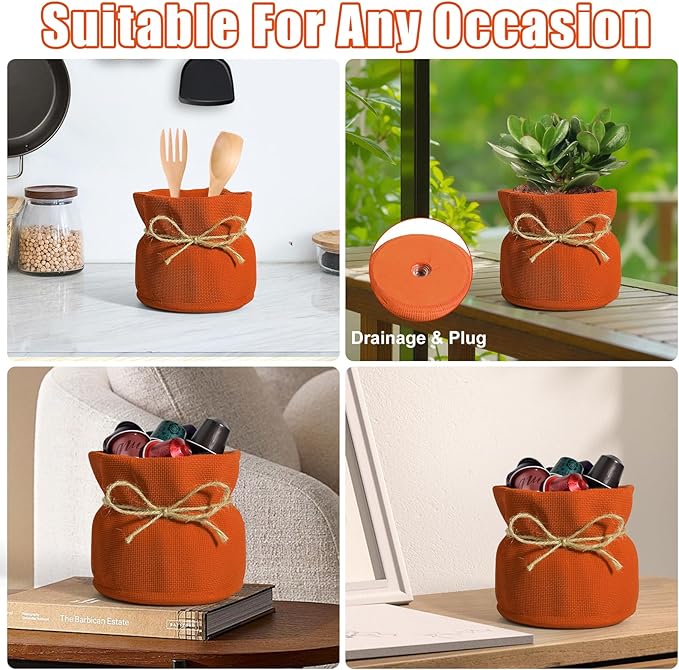 Succulent Pots Flower Pots for Indoor Plants Cute Plant Pots Candy Bowl for Office Key Holder Bowl Farmhouse Table Decor (Orange)