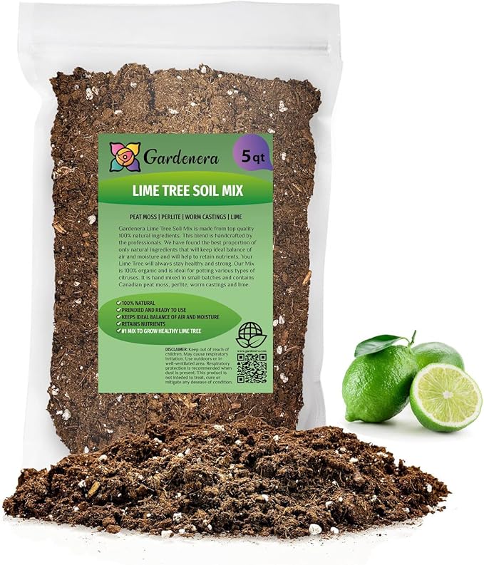 Gardenera's Premium Lime Soil Mix - Fast-Draining Potting Soil for Growing and Repotting Citrus Aurantifolia - 5 Quart