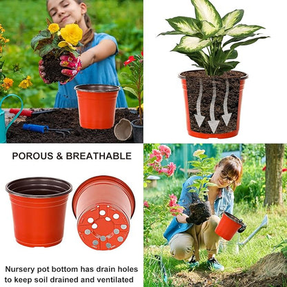 6 Inch 120 Pack Plastic Nursery Pots with Drainage Holes,Plastic Seed Starting Pots, Reusable Seedling Flower Plant Container for Succulents, Seedlings, Cuttings, Transplanting