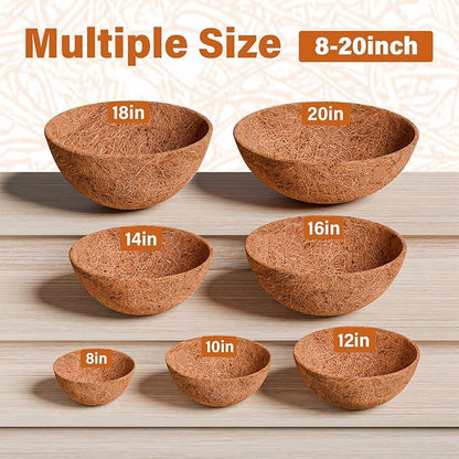 Halatool 6 Pack 10 Inch Coconut Liners for Planters Round Coco Coir Hanging Basket Liner for Flowers Vegetables Balcony Garden Patio Porch Home Decor