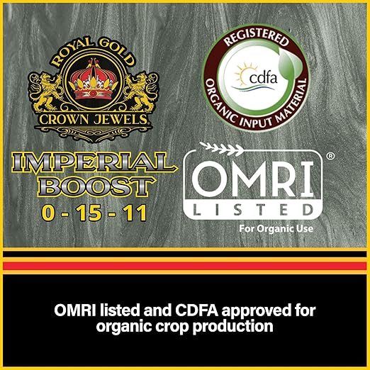 Royal Gold Crown Jewels Organic Imperial Boost 0-15-11 Dry Soluble Fertilizer, 20 lbs - for Excellent Fruit and Flower Production, Encourages Late Season Blossoms