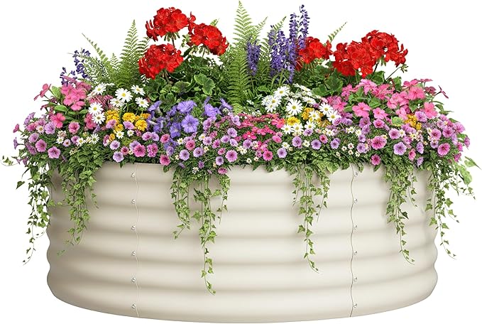 DDK Galvanized Raised Garden Bed, Round Outdoor Planter Bed, 4x4x1.5ft Metal Planter Box for Gardening and Planting,MW