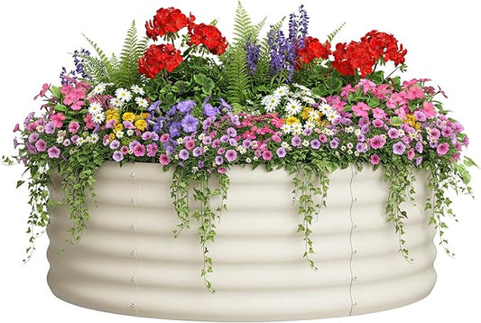 DDK Galvanized Raised Garden Bed, Round Outdoor Planter Bed, 4x4x1.5ft Metal Planter Box for Gardening and Planting,MW