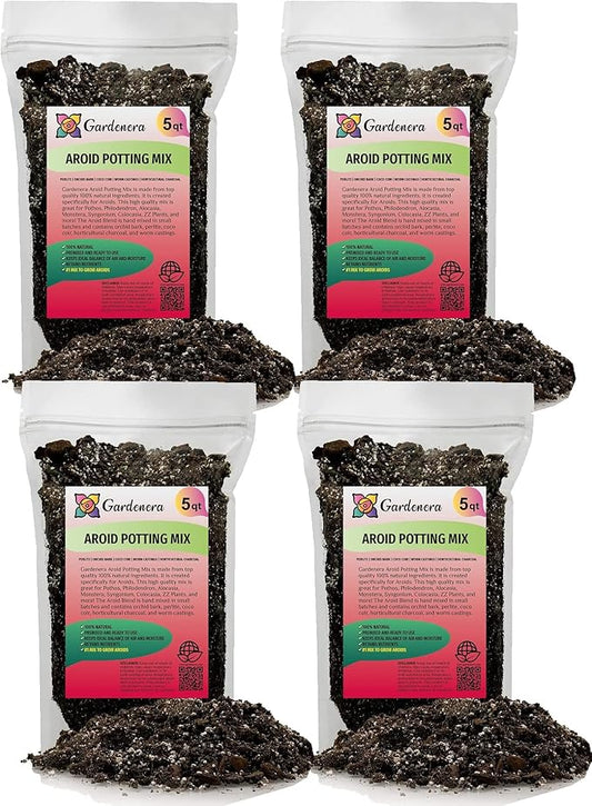 Gardenera Premium Aroid Potting Mix - 20 Quart - Soil Free Blend for Aroids - Growing Medium for House Plant (4 Bags of 5 Quart)