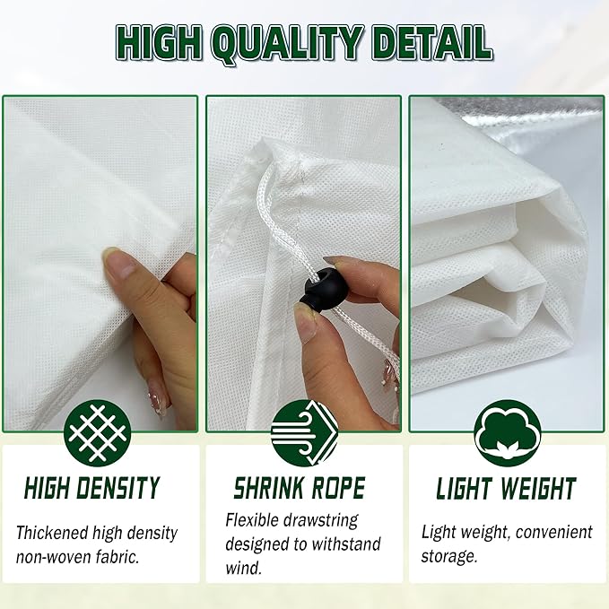 Rectangular Plant Cover Frost Big Size for 8×2×1FT Non Woven Fabric Garden Bed Cover with Zip Drawstring for Winter Cover Protection, Raised Beds Protect Plant Vegetable from Winter Frost