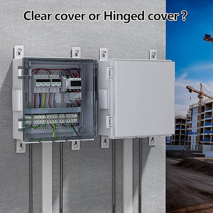 Electrical Junction Box, Ventilated Design, Cable Grommets, Indoor/Outdoor Use with Mounting Panel & Hinged Cover. Waterproof IP 65. (Grey Cover, 13"x13"x5.1")