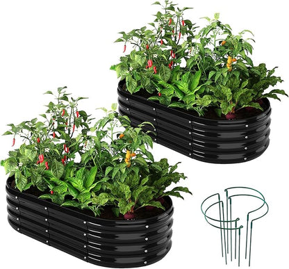 Galvanized Metal Planter Raised Garden Bed Kit for Gardening Outdoor，4x2x1ft 2 Planter Grow Garden Box Raised Flower Bed，Long Vegetable Clearance Herb Raised Garden Beds for Gardening Black