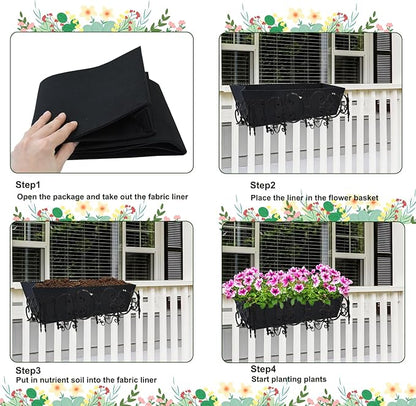 4PCS 30Inch Rectangle Window Box Liner Felt Planter Basket Liner Insert Black Plant Container Liners Non Woven Fabric Liner for Garden Fence Wall Railing Hanging Flower Pot - Avoid Bird Nesting