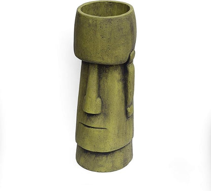 Christopher Knight Home Jorine Lightweight Concrete Planter, Cast Stone Planter, Moai Design Urn, Tall Plant Pot, Easter Island Garden Pot with Drainage Hole for Backyard Hall Garden, Antique Green