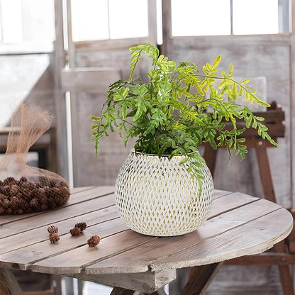 Ceramic Plant Pots for Plants Indoor 6.1 Inch Round Gold and White Flower Pot Gilded Decorative Planter with Drainage Hole and Saucer Modern Ceramic Pot for Succulents Orchids Cactus Herbs Home Decor