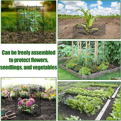 AHIER 10 PCS Chicken Wire Plant Protector from Animals with Covers, Plant Cages for Outdoor Plants to Keep Animals Out Including 30pcs Metal Mesh, Covers, Ground Stakes, Labels, Clip, Ties and Gloves