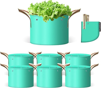 7 Pcs 7 Gallon Grow Bags, PE Garden Grow Bags for Plants with Branch-Binding Holes and Bottom Drain Holes, Ideal for Vegetables, Strawberries and Flowers
