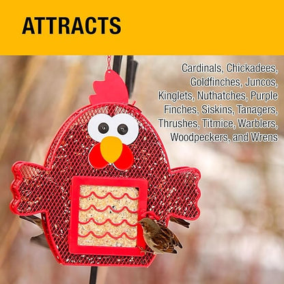 Heath Whimsical Chicken Suet 'n Seed Bird Feeder for Sunflower Seeds with 2 Free Bird's Blend Suet Cakes Included, Red