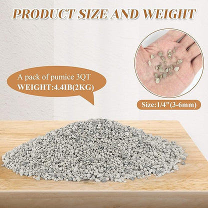 Horticultural Pumice for Plants, 3 Quarts Bag （4.4IB） Natural Soil Amendment, 1/4" Particle Size for Succulent, Cactus, Bonsai Tree, Orchid Potting Mix