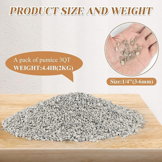 Horticultural Pumice for Plants, 3 Quarts Bag （4.4IB） Natural Soil Amendment, 1/4" Particle Size for Succulent, Cactus, Bonsai Tree, Orchid Potting Mix