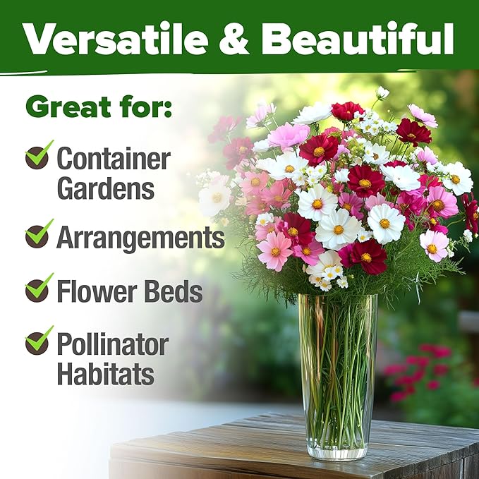 HOME GROWN Cosmos Flower Seeds Bulk Pack for 2026 (1.8 oz) 8,000+ Heirloom Annual Wildflower Seeds Pollinator-Friendly Mix for Pollinators & Outdoor Gardens