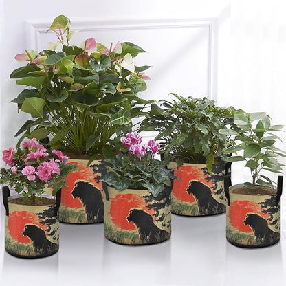 Fabric Plant Grow Bags Lion Sunset Print, 10 Gallon Planting Pots Thickened for Gardening