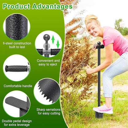 Dolibest Sod Plugger Tool, Grass Plugger Tool with Dual Pedals, Bulb Planter W/Sharp Serrations and Non-Slip Soft Grip Handle, for Lawn Planting Bulbs and Grass Repair (No Assembly)