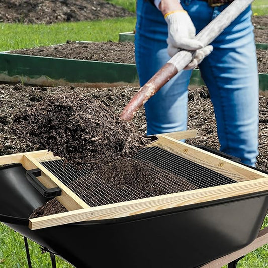 Soil Sifter Large, Garden Rock Sifter, Garden Sifter for Sifting Soil, Worm, Leaves, Loam Soil, Sand and Gravel, Suitable for Wheelbarrow and Handheld