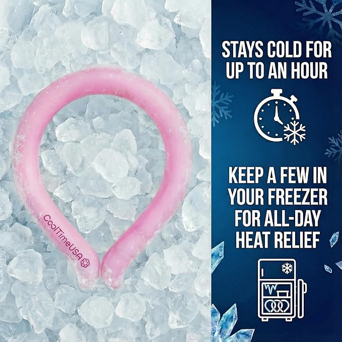 Set of 3 - Neck Cooling Tube for Heat Relief | Reusable Cooling Neck Ring | Wearable ice Pack for hot Weather | Ice wrap for Sports and Hiking | Personal Cooler for Temperature Regulation (Pink)