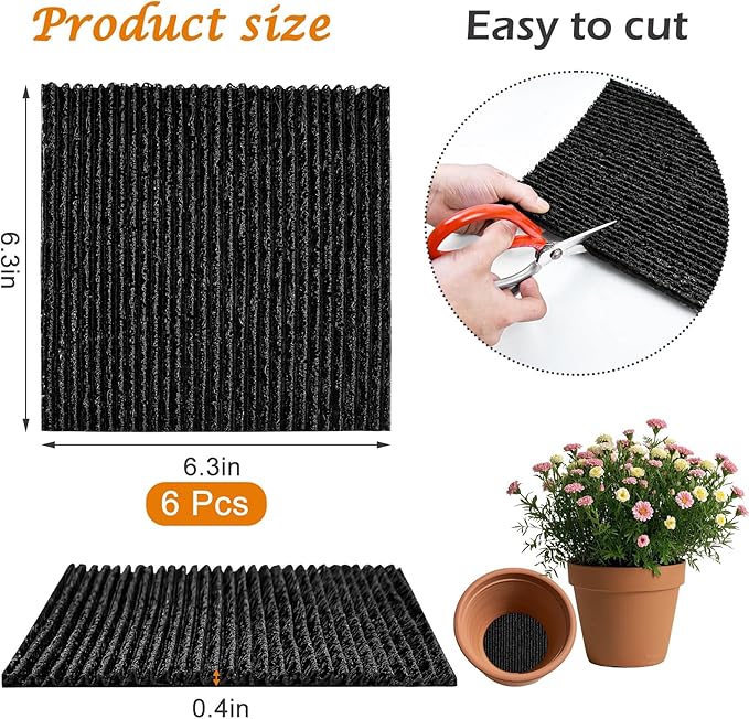 6Pcs Pot Mesh Drainage Discs Double Layer Plant Pot Hole Insert Pads Cutable Bonsai Pot Bottom Grid Mat Mesh Reusable for Indoor Outdoor Potted Plant Prevent Soil Loss Keep Roots Healthy 6.3inch