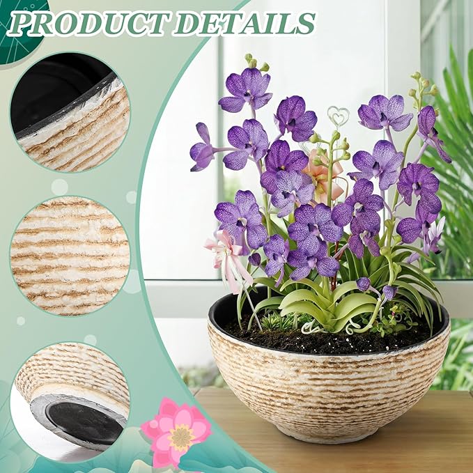 2 Pack Water Lily Planter Bowl, 15.6 Inch Large Lotus Flower Bowl Fit Hydroponic Succulent Planter Water Plant Container for Indoor Outdoor Garden Balcony Patio Fish Pond Bird Bath (White)